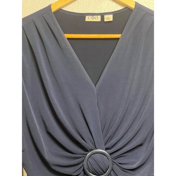 Cato Women Navy Blue V-Neck Ruched Top W/ Ring Detail XL Minimalist Comfortable - Picture 3 of 16